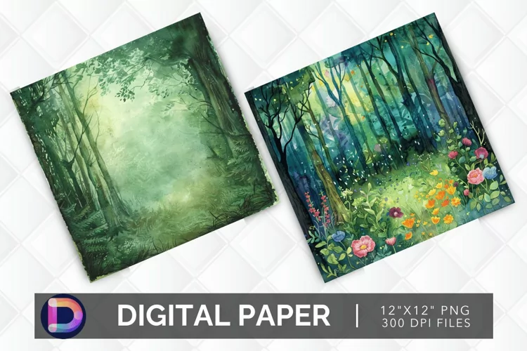 Enchanted Forest Watercolor Digital Paper