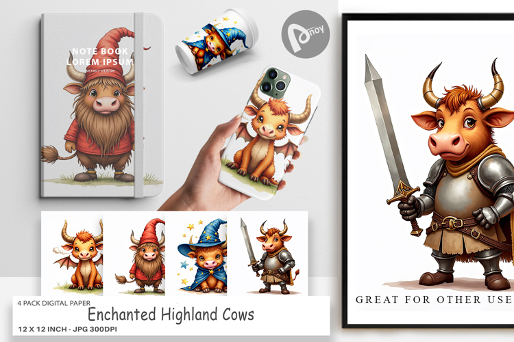 Enchanted Highland Cow Digital Paper