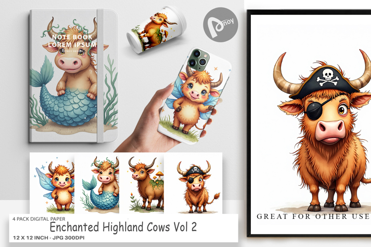 Enchanted Highland Cow Digital Paper