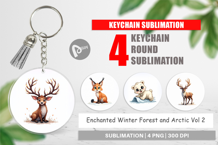 Winter Forest Arctic Friends Keychain