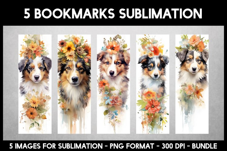 5 English Shepherd With Flowers Bookmarks I Bookmarks Bundle