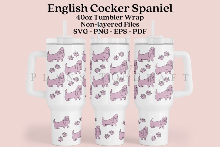 English Cocker Spaniel Dog 40oz quencher tumbler sublimation full wrap high resolution transparant background