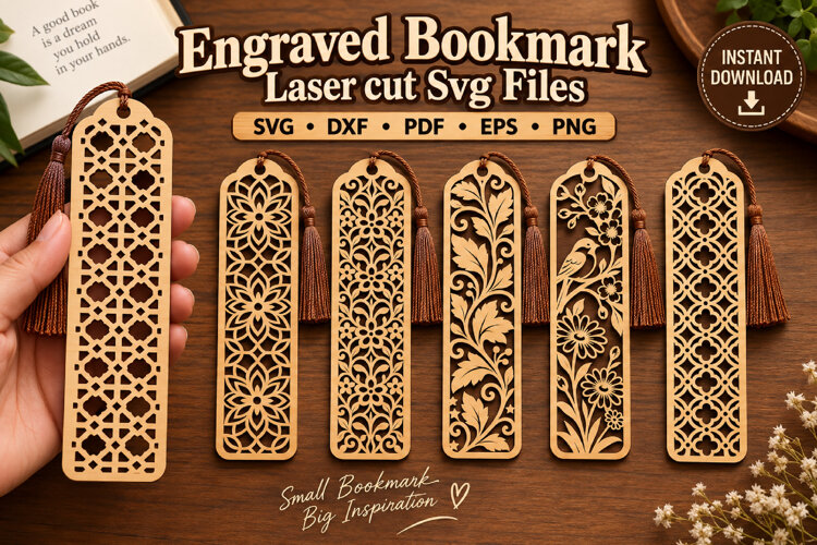 Engraved Bookmark Laser Cut SVG Files, Book Lover Design example image 1