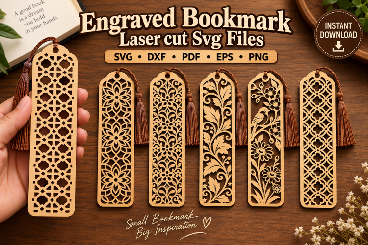 Engraved Bookmark Laser Cut SVG Files, Book Lover Design