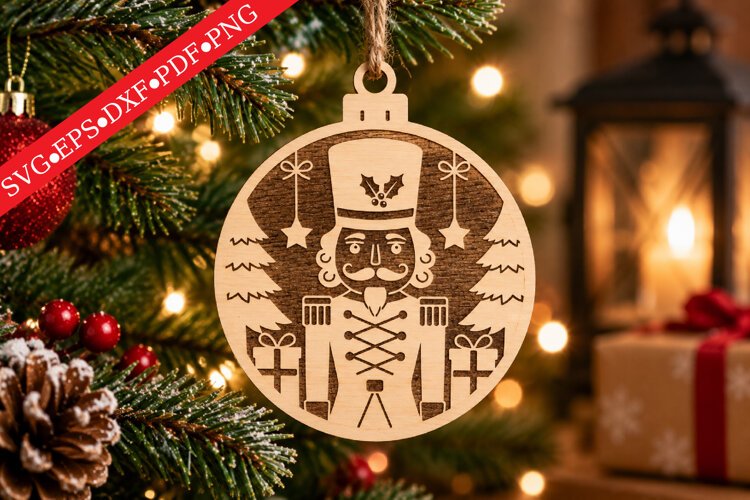 Engraved Nutcracker Christmas Ornament SVG example image 1