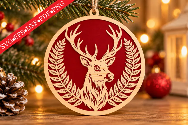Engraved Reindeer Christmas Ornament SVG