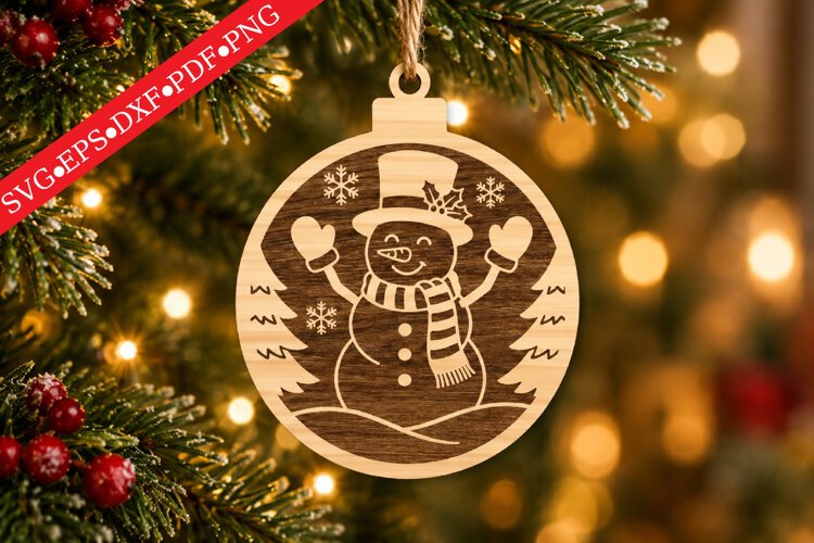 Engraved Snowman Christmas Ornament SVG example image 1