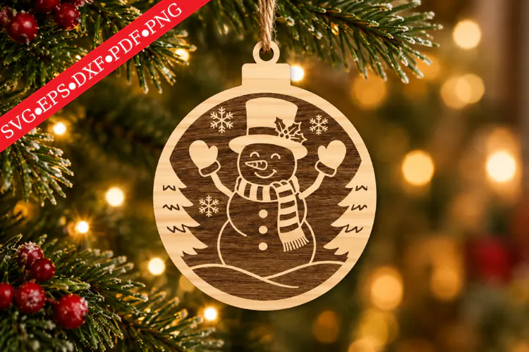 Engraved Snowman Christmas Ornament SVG