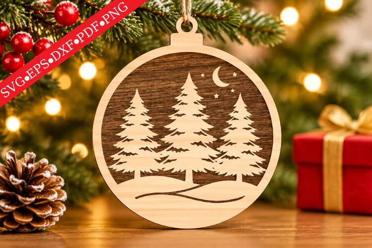 Engraved Woodland Christmas Ornament SVG example image 1