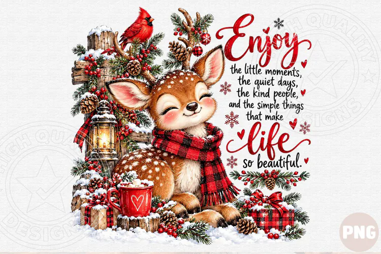 Enjoy the Little Moments PNG | Christmas Deer & Cardinal Sub