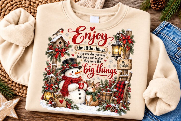 Enjoy the Little Things Christmas PNG | Cozy Snowman Png example image 1