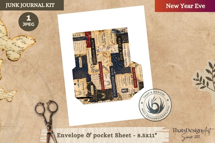 Vintage New Year Junk Journal Page ephemera fussy cut example image 1