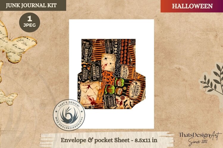 Horror Halloween Junk Journal Gothic envelope and pockets example image 1