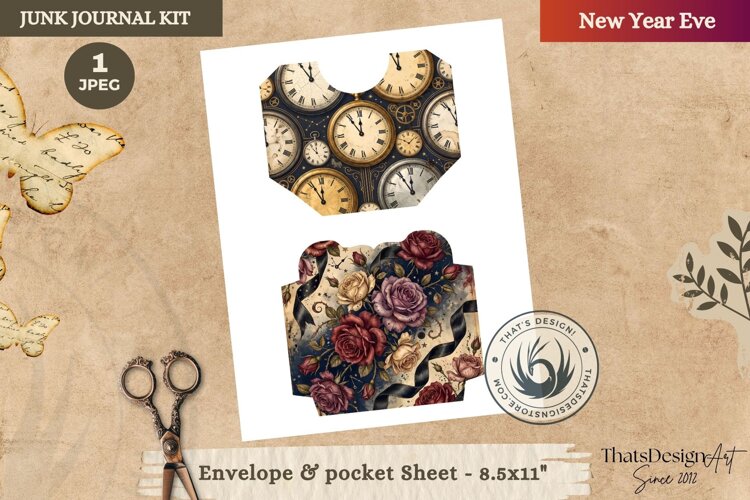 Vintage New Year Junk Journal Page ephemera fussy cut example image 1