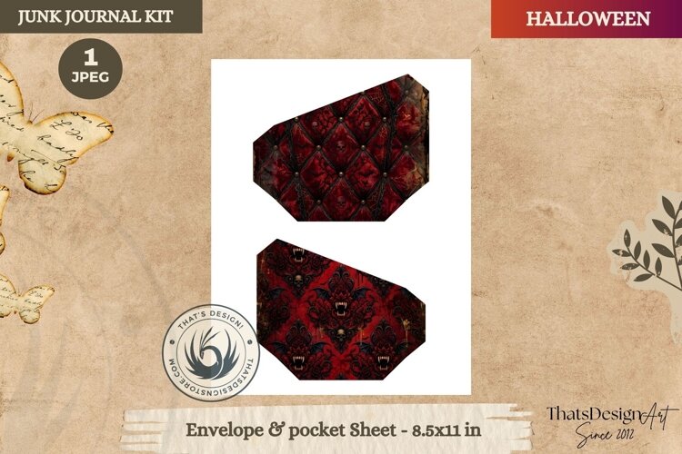 Horror Halloween Junk Journal Gothic envelope and pockets example image 1