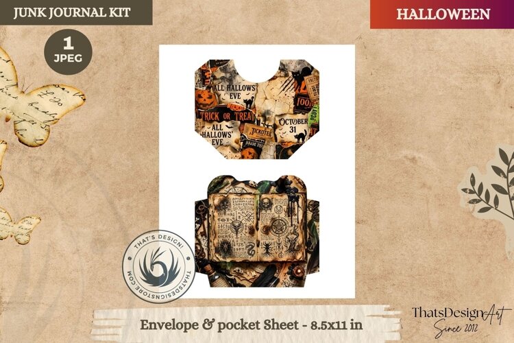 Horror Halloween Junk Journal Gothic envelope and pockets example image 1