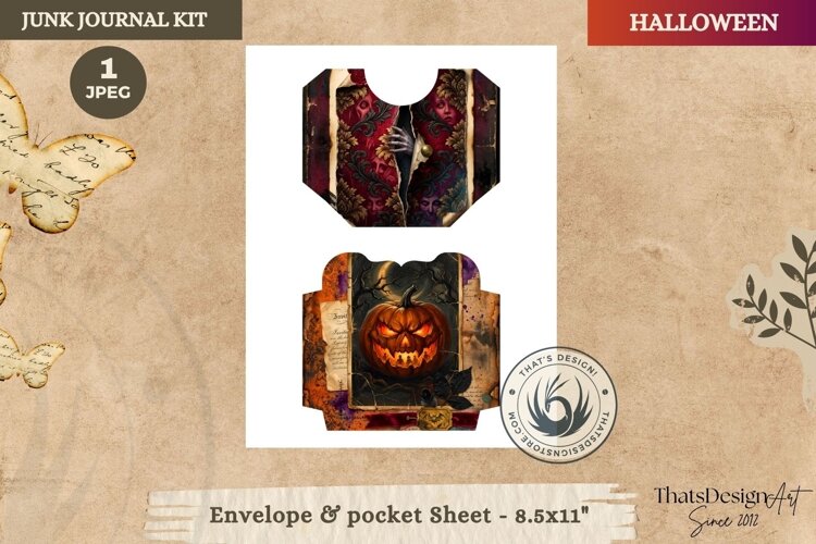 Haunted House Halloween Junk Journal envelope pocket example image 1