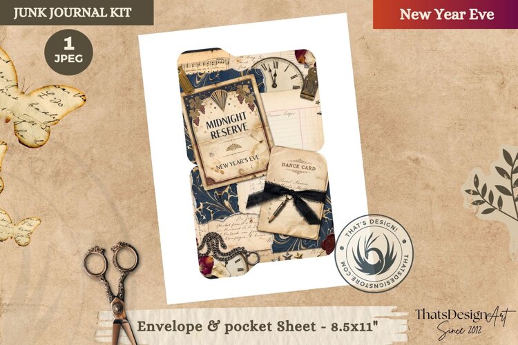 Vintage New Year Junk Journal Page ephemera fussy cut example image 1