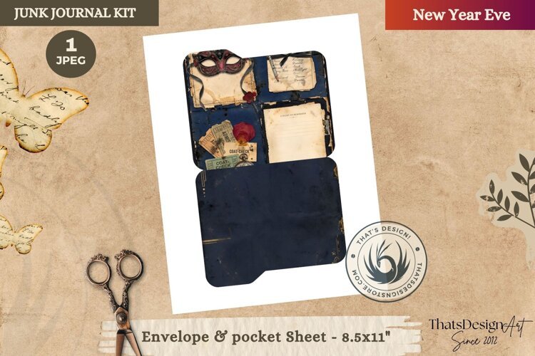 Vintage New Year Junk Journal Page ephemera fussy cut example image 1
