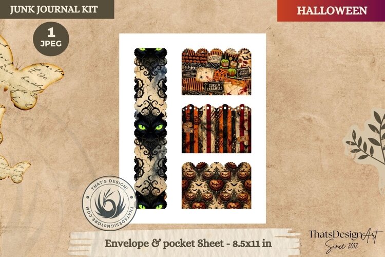 Horror Halloween Junk Journal Gothic envelope and pockets example image 1