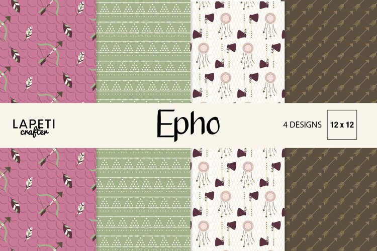 Epho boho tribal digital papers with arrows bows and dreamcatchers