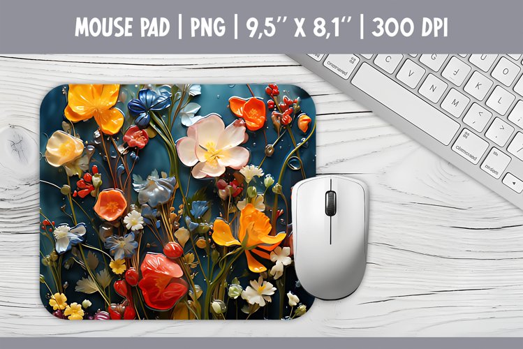 3d Pastel Flowers Mouse Pad Sublimation Design PNG