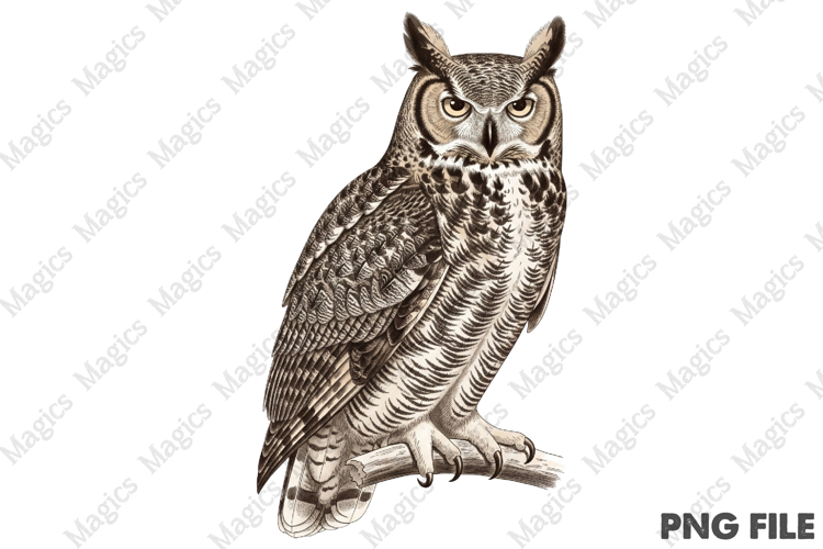 vintage great horned owl PNG