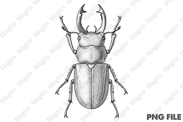 vintage male stag beetle PNG example image 1