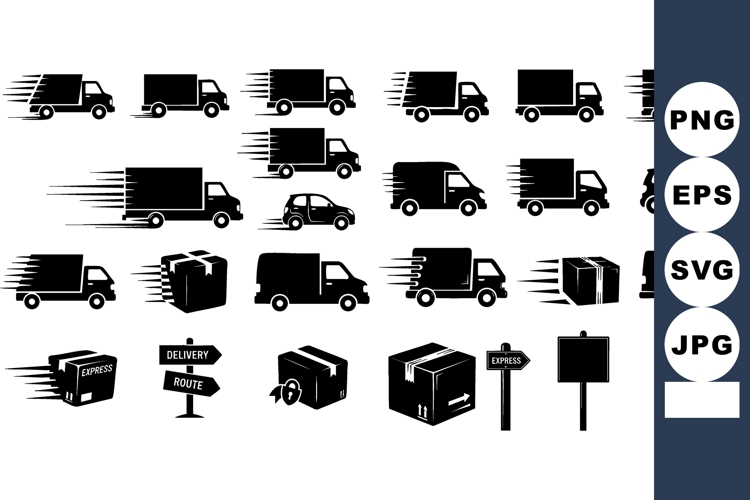 Delivery truck icons and fast shipping symbols vector set fo