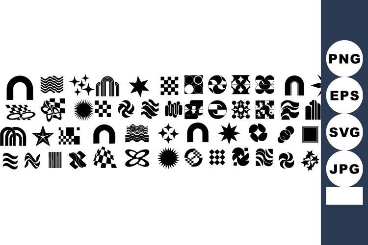 Abstract geometric shapes set with wavy lines, checkerboard