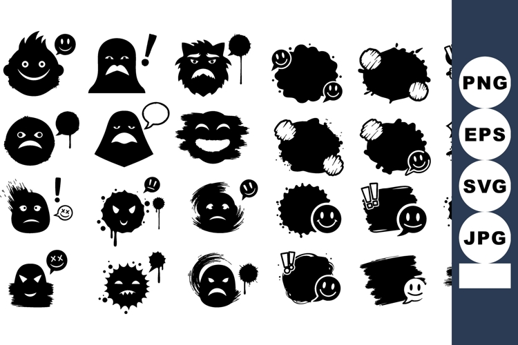 Grunge brush stroke emoticon faces vector collection with ex