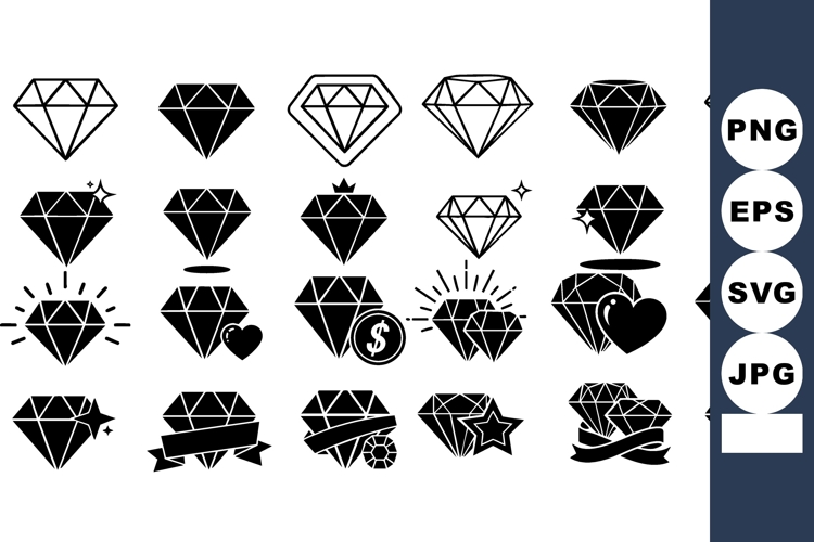 Diamond gemstone icon collection with heart, coin, crown, st