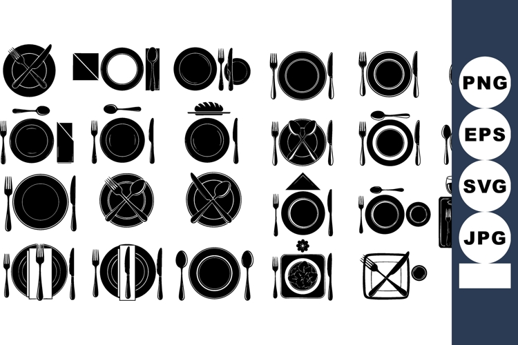 Table setting icons collection with various plate, cutlery,