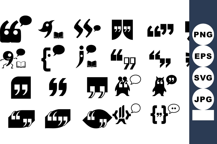 Quotation mark and speech bubble icon set with book, owl, pe