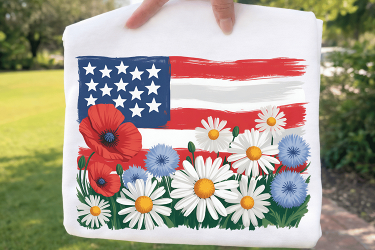 USA Floral Flag PNG T-shirt Design, usa floral png, american