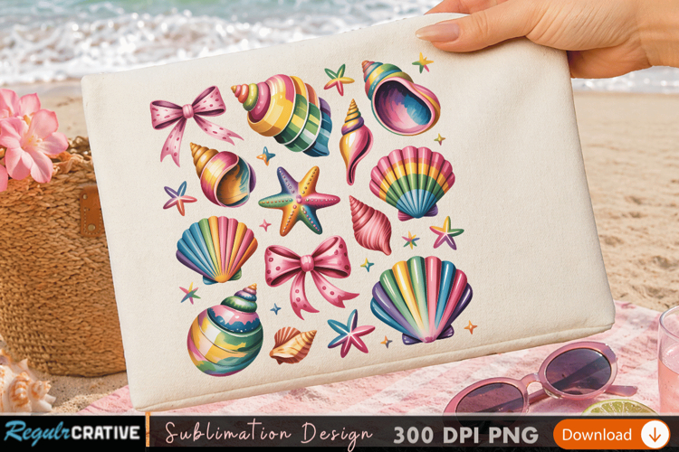 Vibrant Starfish and Flower Sublimation PNG Design