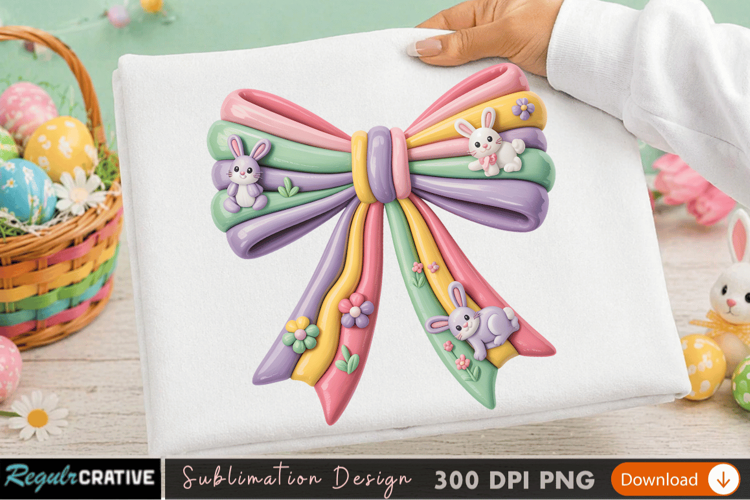 Colorful Floral Bow Sublimation PNG Design for T-Shirt Print