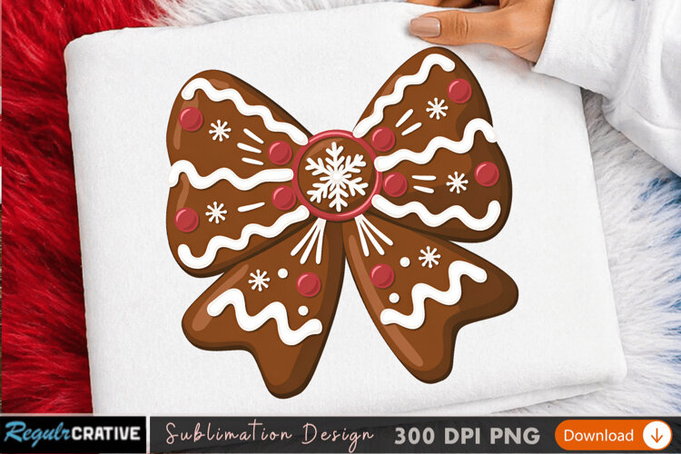 Decorative Gingerbread Bowknot Sublimation Design for TShirt example image 1