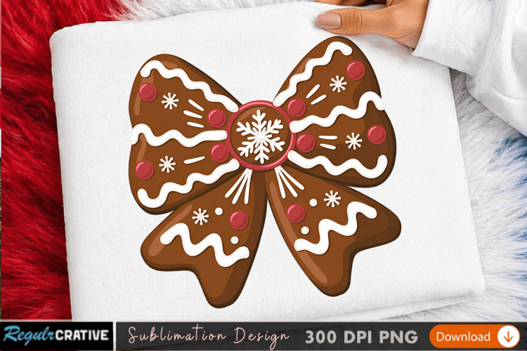 Decorative Gingerbread Bowknot Sublimation Design for TShirt