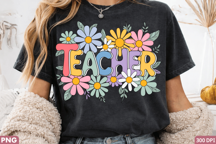 Colorful Abstract Floral Sublimation Design,Teacher PNG