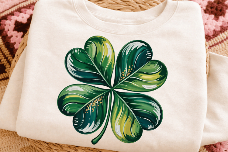 Four leaf clover sweatshirt, lucky clover shirt, brushstroke