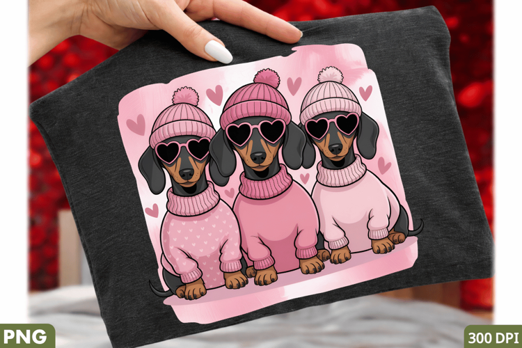 Adorable Triplets in Pink Sweaters - Sublimation PNG Design
