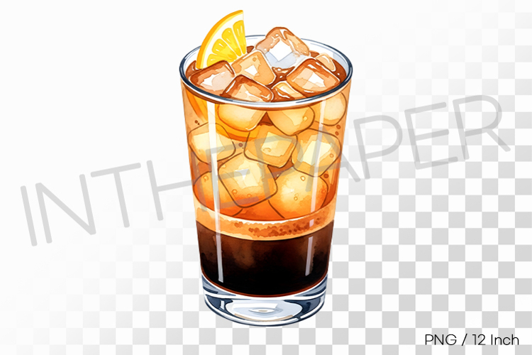 Chilled layered Espresso Tonic glass PNG coffee drink art