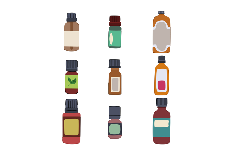 essential oil bottle set cartoon