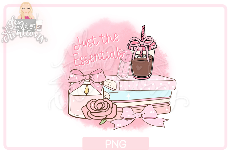 Girly PNG - Just the Essentials - iced coffee, books, candle