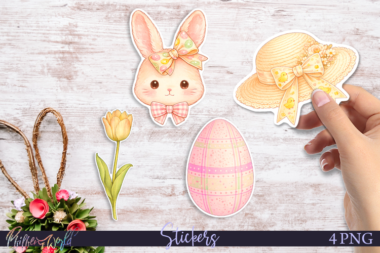Easter Watercolor Stickers | Bunny, Egg & Tulip