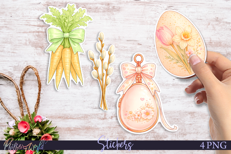 Easter Watercolor Stickers | Carrot, Egg & Spring Elements