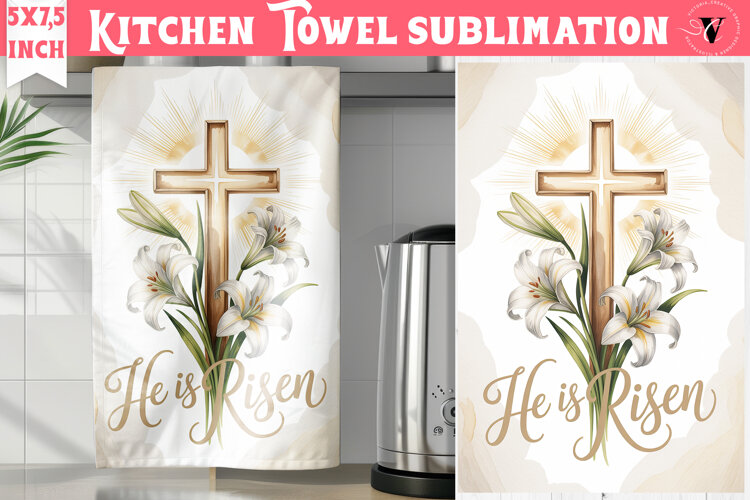 Easter kitchen towel sublimation | Christian kitchen towel example image 1