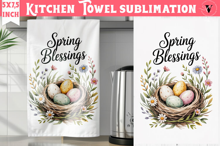 Easter kitchen towel sublimation | Coquette tea towel example image 1