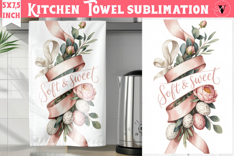 Easter kitchen towel sublimation | Coquette tea towel example image 1